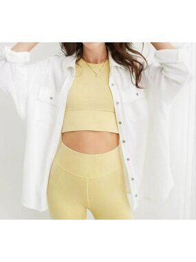 Aerie Waffle Knit Button-Down Jacket Shirt Sz XL Long Sleeve White cotton blend